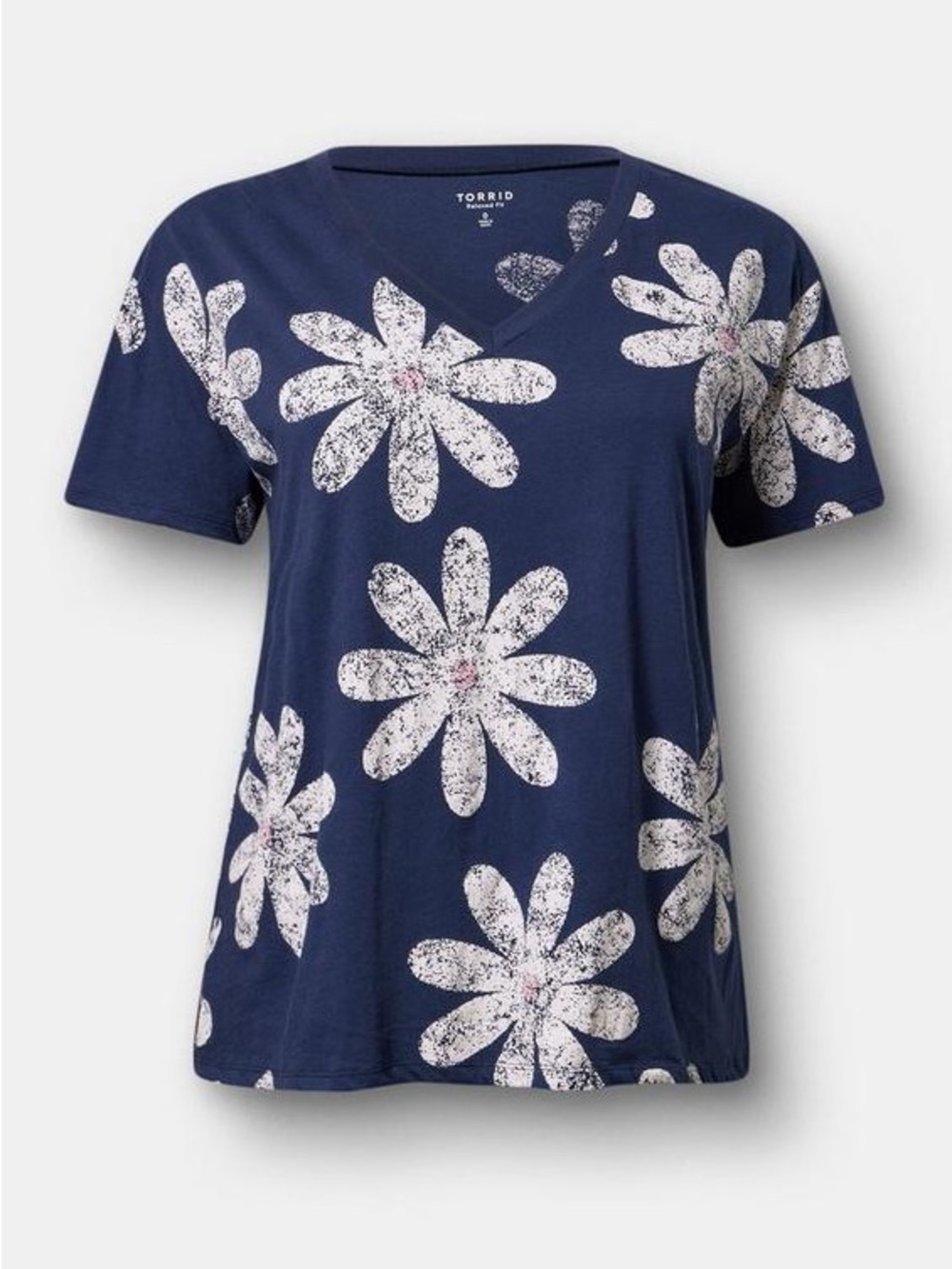 Torrid 00 Navy Floral Heritage Jersey relaxed V-Neck Tee short sleeve NWT